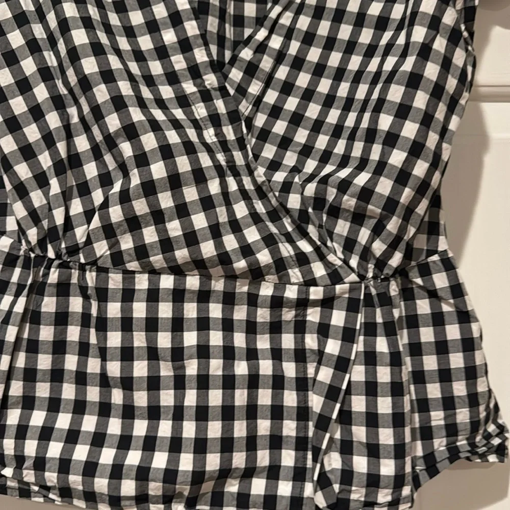 J. Crew Black and White Gingham Faux Wrap Top